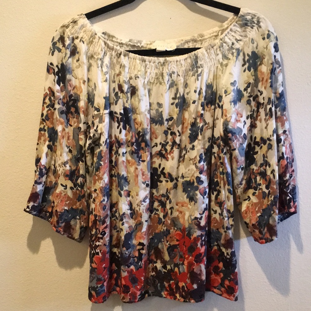 Off the shoulder floral top.